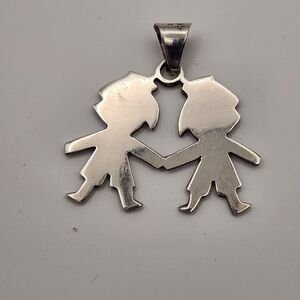 Vintage Sterling Silver 2 Boys Silhouette Pendant
